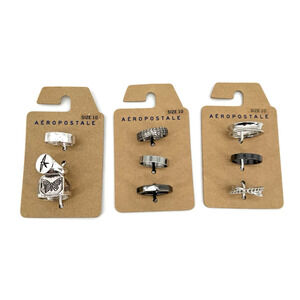Aeropostale Set Of 9 Silver Tone Stackable Rings New On Card Size 10